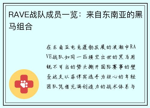 RAVE战队成员一览：来自东南亚的黑马组合