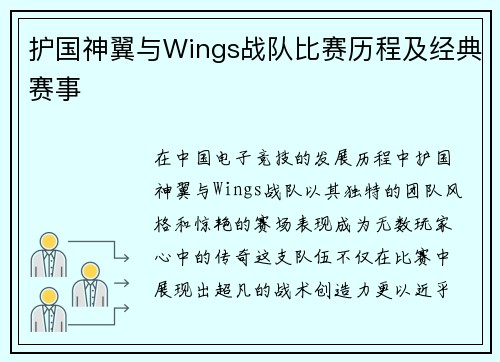 护国神翼与Wings战队比赛历程及经典赛事